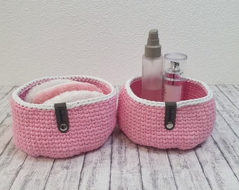 Storage basket pink, cosmetic basket, decoration basket, key basket, bread basket, small basket in pink white, table decoration basket, bathroomutensilo