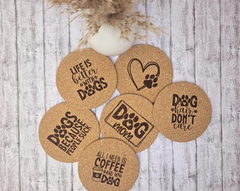 Cork coasters for dog lovers with cute dog motifs and sayings, dog fan, dog mom, gift, each piece