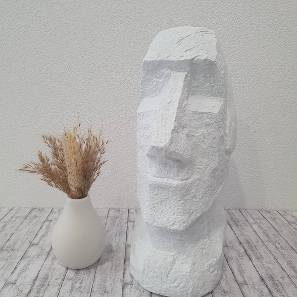 Tiki Kopf in weiß, große Tiki Figur, Tiki Skulptur weiß, großer Kopf, Statue, weiße Deko, Deko symmetrisch, Symmetrische Figuren