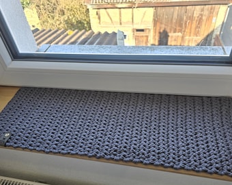 Handmade window seat cushion for cats, super soft, grey, beige, turquoise, lilac, 100% cotton with a cute label. Window sleeping spot.