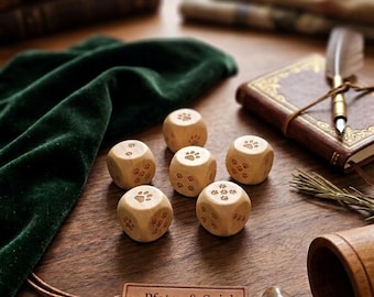 Pfotenwürfel aus Holz | Hunde- & Katzenliebhaber Geschenk | Gravierte Pfoten Spielwürfel | Haustier Würfel | Brettspiel Zubehör