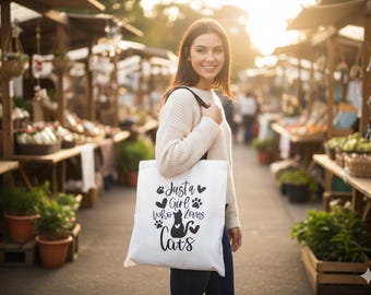 Cat Shopper, Just a Girl Who Loves Cats, Tote Bag as a Gift for Cat Lovers, Gift for Women, Colleague, Mom