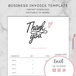 EDITABLE INVOICE - Order Form - Receipt Template - For Small Businesses - Invoice Template Download - Modern Template - Minimalistic File