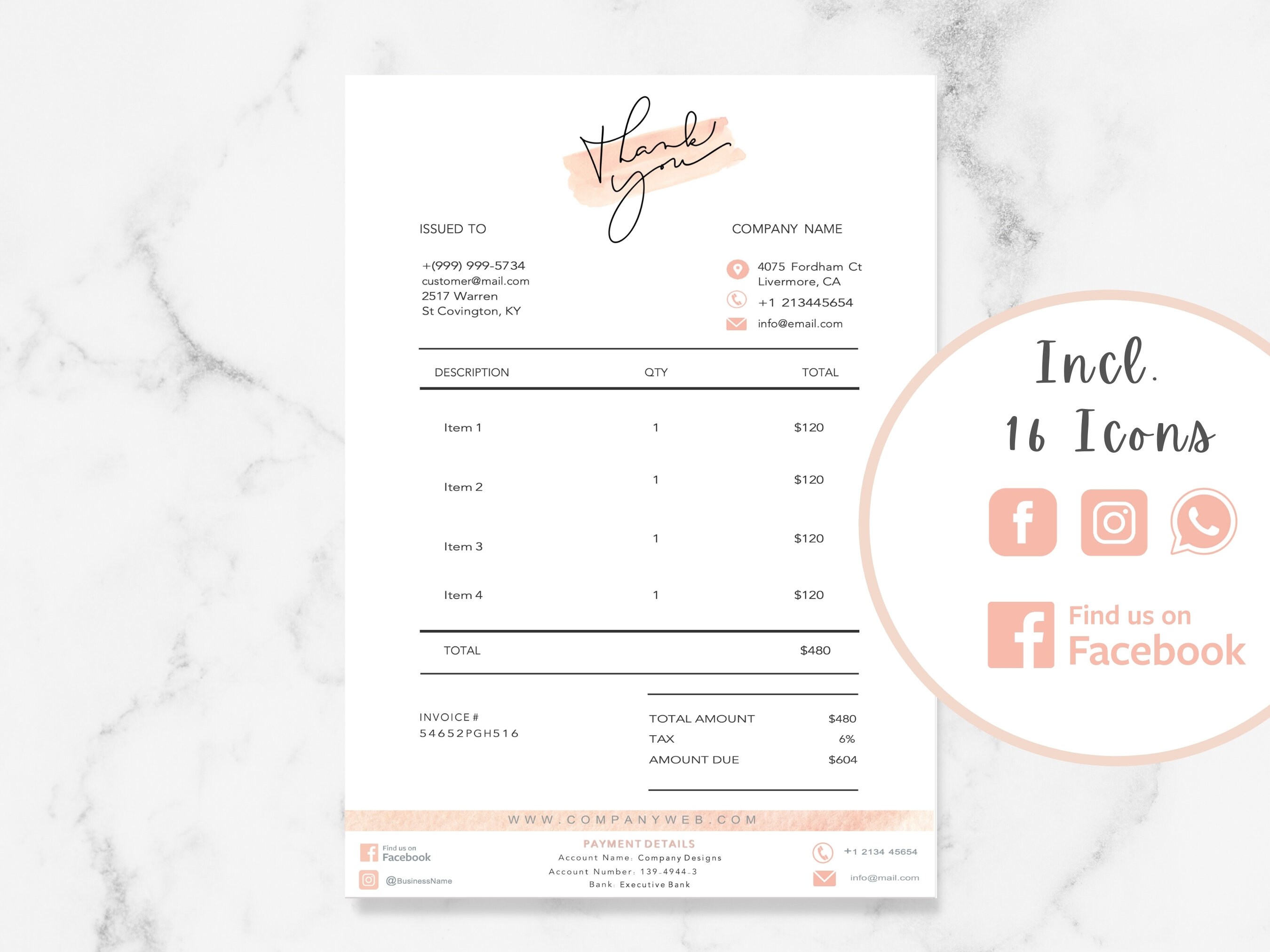 INVOICE TEMPLATE Professional Invoice for Small Businesses Editable in ...