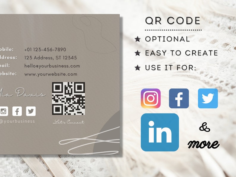 BOHO BUSINESS CARDS With Qr Code for Social Media Handle Etsy