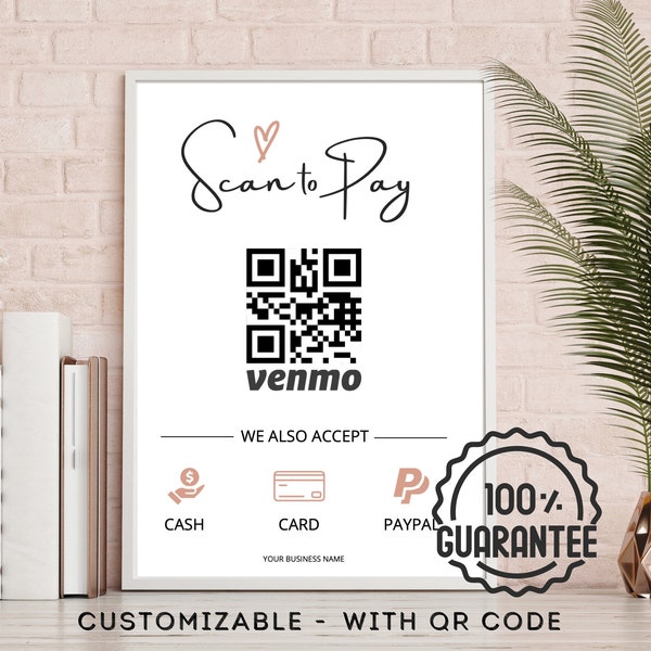 CUSTOM QR CODE Sign - Business Sign - Scan to Pay - Venmo PayPal Payment Sign - Custom Business Sign - For Airbnb Vendor Pop Up Events