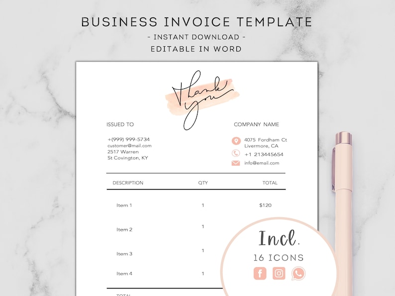 INVOICE TEMPLATE Professional Invoice for Small Businesses Editable in ...