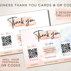 CUSTOM QR CODE Thank You For Your Order -  Printable Business Insert Card For Customers - Small Business Thank You Card - Peach