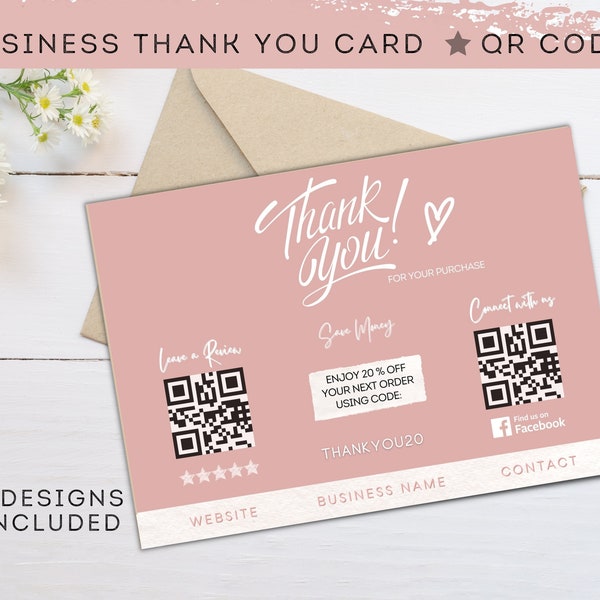 PINK INSERT CARD - Custom Qr Code - Thank You For Your Order -  For Small Businesses - Thank You Notes For Customers - Poshmark Thank You