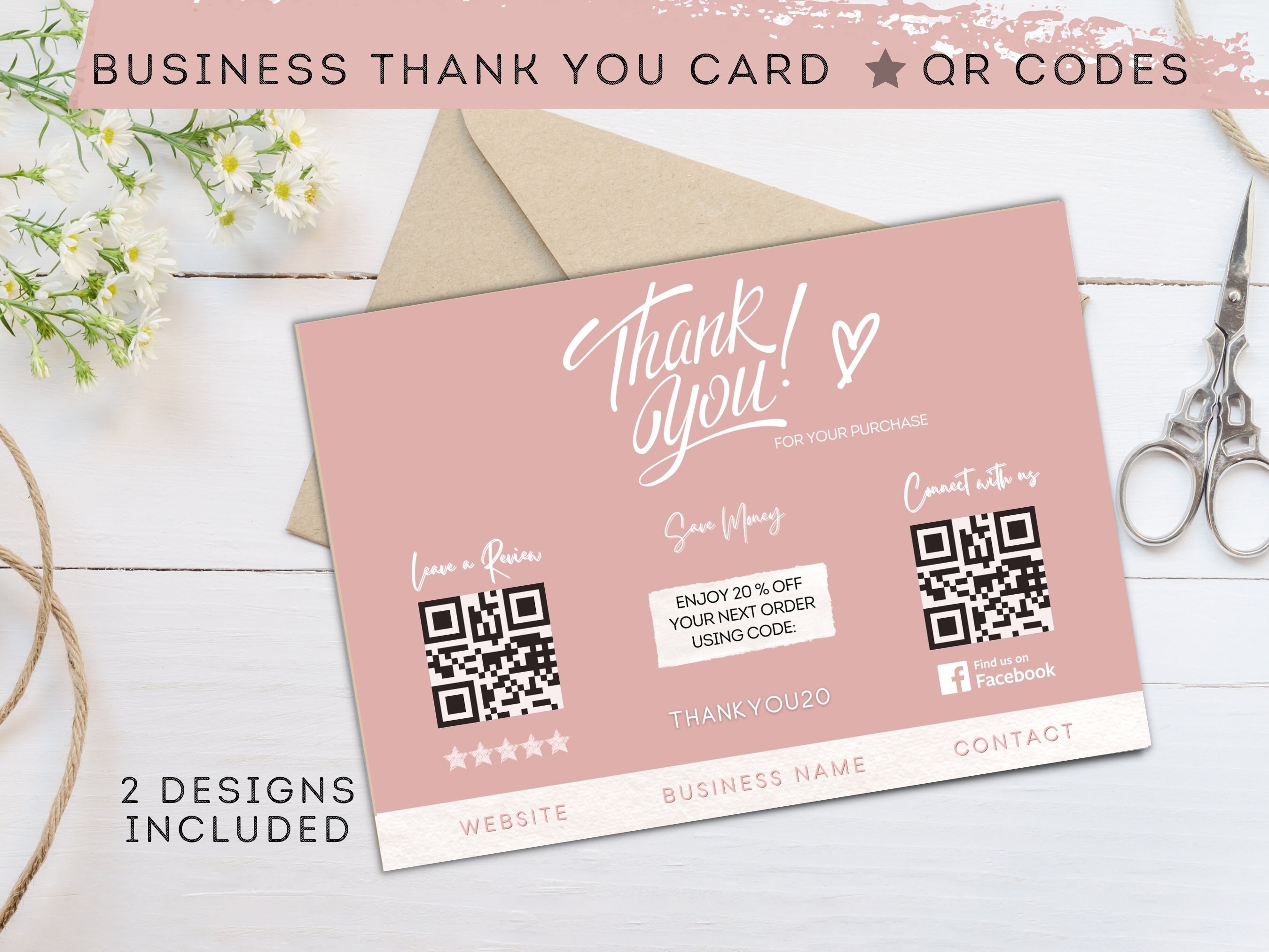 PINK INSERT CARD Custom Qr Code Thank You For Your Order Etsy