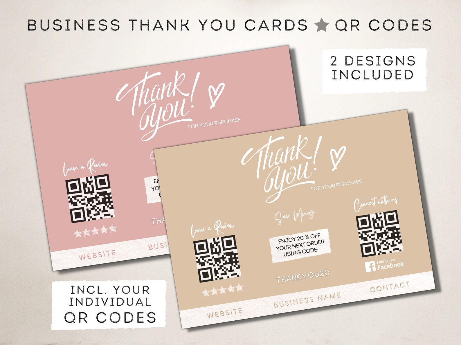 PINK INSERT CARD Custom Qr Code Thank You For Your Order Etsy