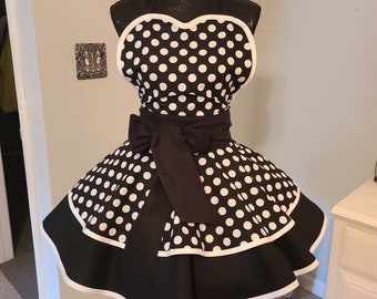 Black and White Polka Dot Hostess Apron