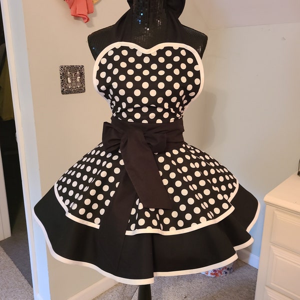 Black and White Polka Dot Hostess Apron