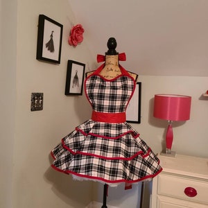 Black and White and Red Plaid Hostess Apron