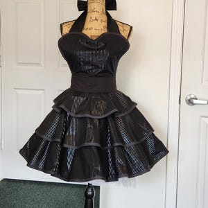Black Striped Foil Retro Style Hostess Apron