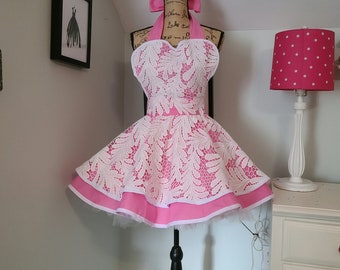 Retro Vintage 50s Style Full Apron / Pinny - White With Lace Trim