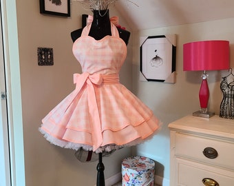 Retro Style Apron in Pale Pink and White Check