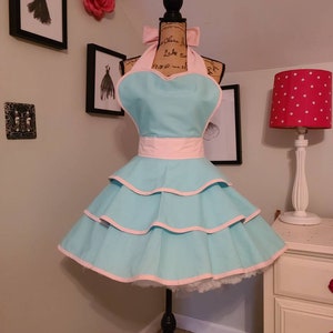 Lovely Turquoise and Pink Hostess Apron