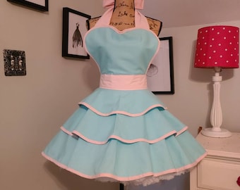 Lovely Turquoise and Pink Retro Style Hostess Apron