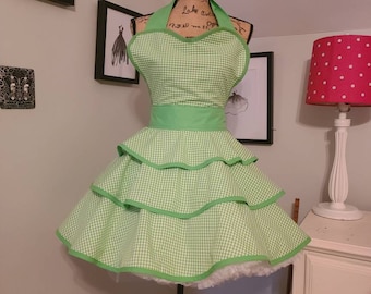 Green Gingham Retro Style Hostess Apron