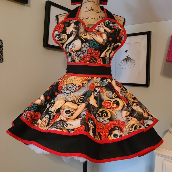 Las Elegantes Day of the Dead Retro Style Hostess Apron