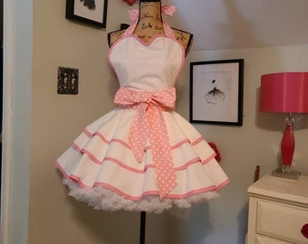 White with Pink Trim Vintage Style Apron