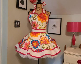 Bright Floral Retro Style Hostess Apron