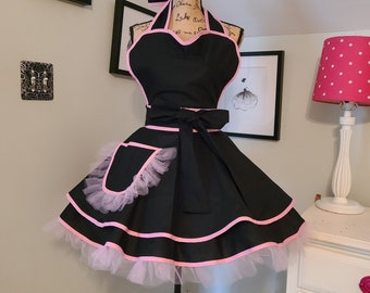 Sexy Pin Up Apron with Tulle Ruffles- Can be made in other colors.