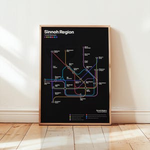 Mapa de tránsito de la región de Sinnoh / Paquete de 2 colores / Mapa de fantasía, Mapa de metro único, Regalo único, Arte imprimible, Impresión digital, Descarga instantánea
