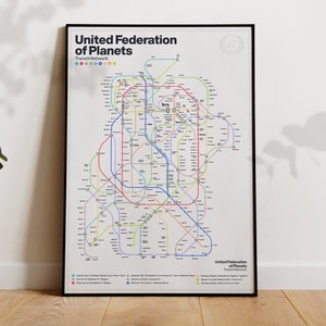 United Federation of Planets Transit Map, Fantasy Map, Unique Metro Map, Unique Gift, Printable Art, Digital Print, Instant Download (Light)