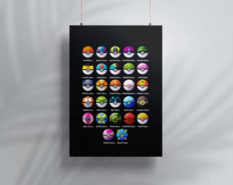 Pokéball Print, Fantasy Poster Minimalist Fantasy Print, Unique Gift, Printable Art, Digital Print, Instant Download