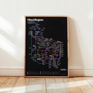 Mapa de tránsito de la región de Hisui / Paquete de 2 colores / Mapa de fantasía, Mapa de metro único, Regalo único, Arte imprimible, Impresión digital, Descarga instantánea