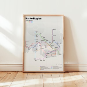 Carte des transports en commun de la région du Kanto / Pack de 2 couleurs / carte fantastique, carte du métro unique, cadeau unique, oeuvre d'art imprimable, impression numérique, téléchargement immédiat