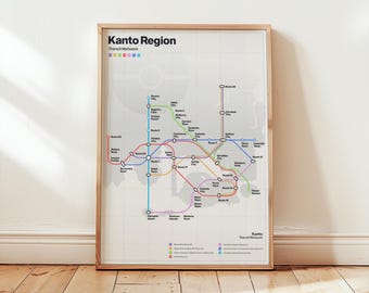 Kanto region map print — Video game subway map | gaming wall decor | digital download
