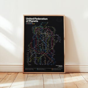 Carte de la Fédération unie des planètes / Pack de 2 couleurs / carte fantastique, carte du métro unique, cadeau unique, oeuvre d'art imprimable, impression numérique, téléchargement immédiat