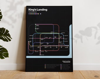 King's Landing Transit Map, Fantasy Map, Unique Metro Map, Unique Gift, Printable Art, Digital Print, Instant Download (Dark)