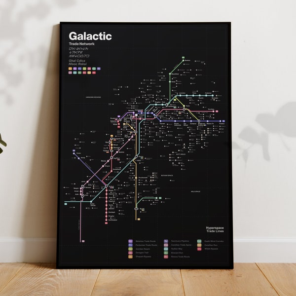 Galactic Transit Map, Fantasy Map, Unique Metro Map, Unique Gift, Printable Art, Digital Print, Instant Download (Dark)