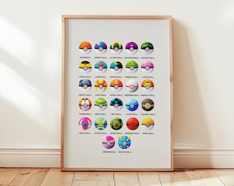 Pokéball poster print — bold minimalist gaming wall art | video game decor | digital download, 2 colour pack
