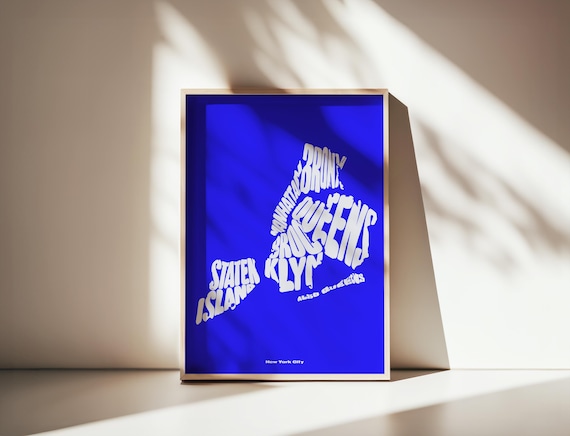 New York City neighborhood map print — typographic borough wall art | Typography Poster | NYC decor | digital download, 5 colour pack