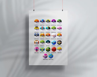 Pokéball Print, Fantasy Poster Minimalist Fantasy Print, Unique Gift, Printable Art, Digital Print, Instant Download