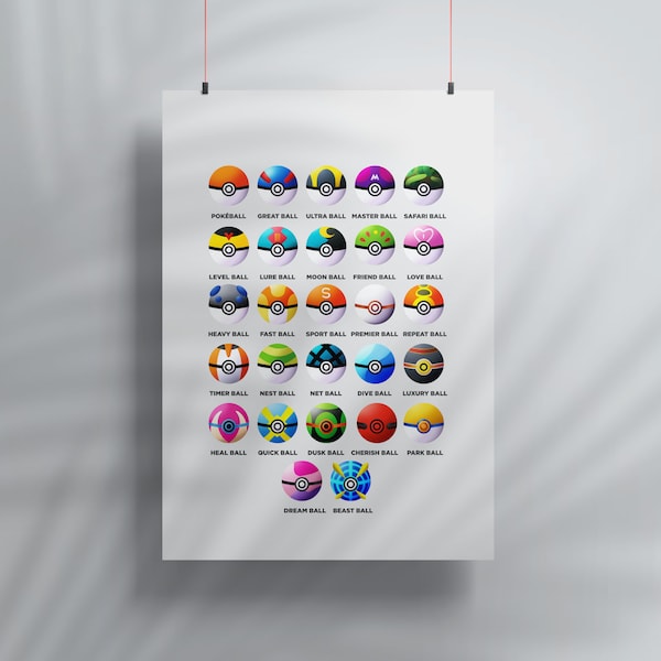 Pokéball Print, Fantasy Poster Minimalist Fantasy Print, Unique Gift, Printable Art, Digital Print, Instant Download