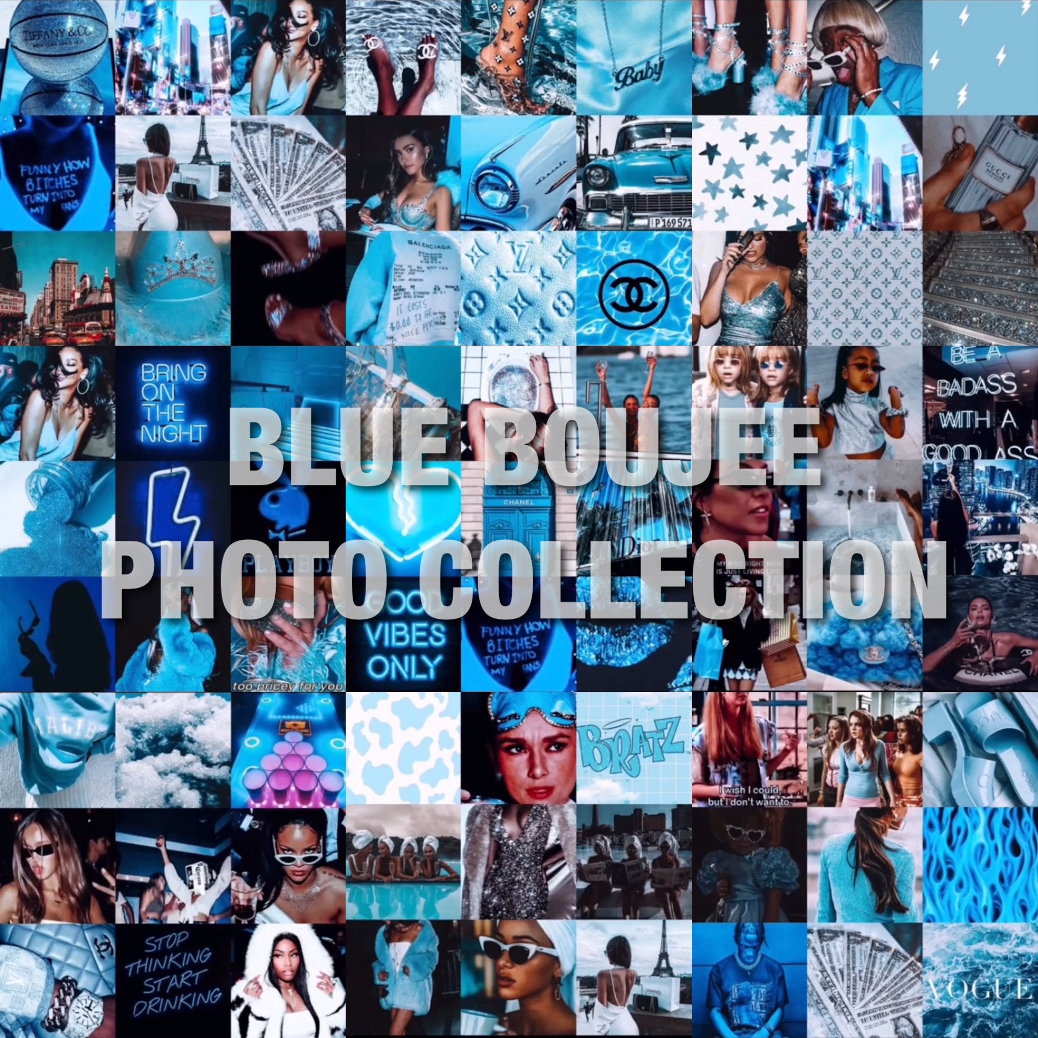Blue Baddie Aesthetic Photo Collage Kit 100 Pics Etsy