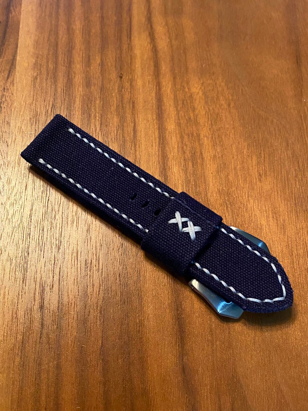 24mm Air Force Blue Silver Rolled Canvas Watch Strap From a Vintage Military Bag Panerai