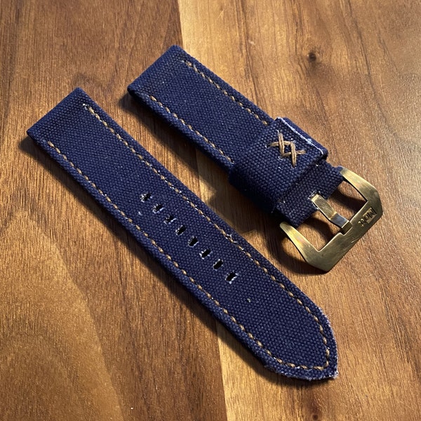 26mm Rolled Canvas Watch Strap Air Force Blue Bronze Bronzo Panerai Kaventsmann