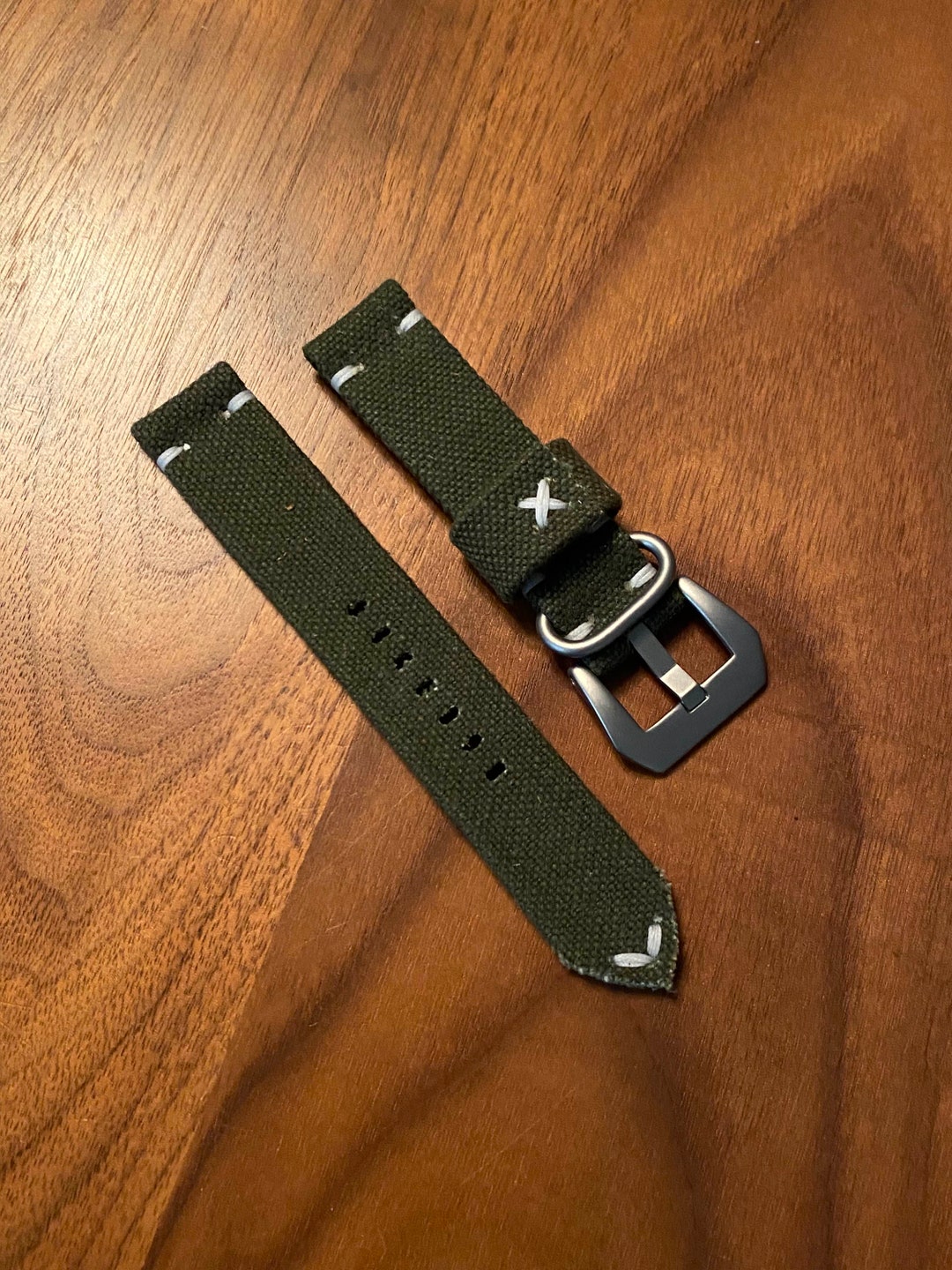 20mm Green Rolled Canvas Watch Strap Minimal Stitch Military Etsy