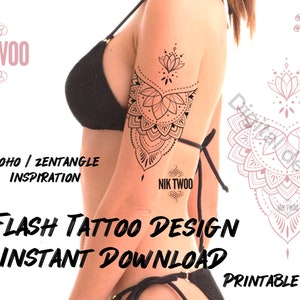 Tattoo design mandala, instant download, printable henna, zentangle inspiration | stencil Tattoo design women ornamental ethnic