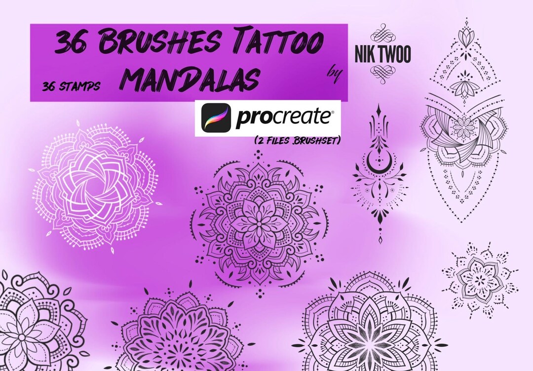Brushes Tattoo Mandala Ornamental, Pack of 36 Brush Bohemian ...