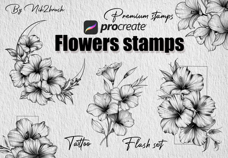 Stamps Tattoo Fine Line Flowers, Procreate Line Pen Drawing Brush ...