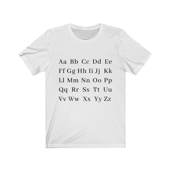 ABCs TShirt black text English Alphabet Letters Learning Etsy