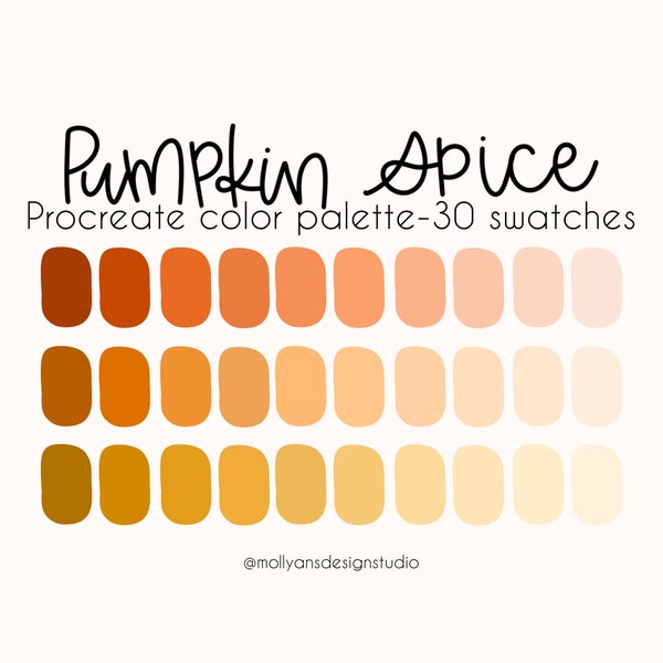 Pumpkin Spice Procreate Color Palette, Fall Colors, 30 Swatches, Orange Boho, Digital Download